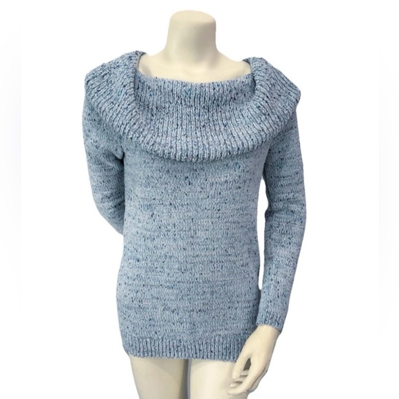 LC Lauren Conrad Chenille Off Shoulder Sweater Blue Marl Size M NWT $50 - Picture 1 of 9